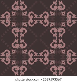 Seamless vintage damask floral tile design in dark brown and earthy tones, perfect for textile prints and home decor.