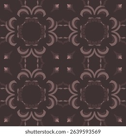 Seamless vintage damask floral tile design in dark brown and earthy tones, perfect for textile prints and home decor.