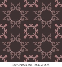 Seamless vintage damask floral tile design in dark brown and earthy tones, perfect for textile prints and home decor.
