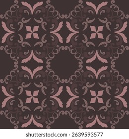 Seamless vintage damask floral tile design in dark brown and earthy tones, perfect for textile prints and home decor.
