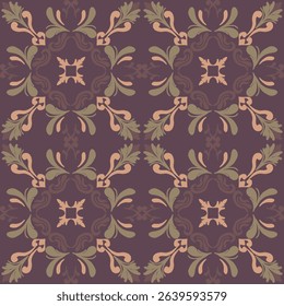 Seamless vintage damask floral tile design in dark brown and earthy tones, perfect for textile prints and home decor.