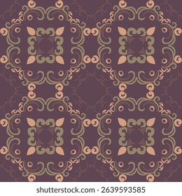Seamless vintage damask floral tile design in dark brown and earthy tones, perfect for textile prints and home decor.