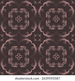 Seamless vintage damask floral tile design in dark brown and earthy tones, perfect for textile prints and home decor.