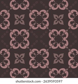 Seamless vintage damask floral tile design in dark brown and earthy tones, perfect for textile prints and home decor.