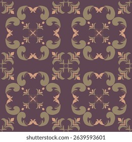 Seamless vintage damask floral tile design in dark brown and earthy tones, perfect for textile prints and home decor.