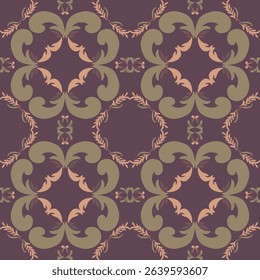 Seamless vintage damask floral tile design in dark brown and earthy tones, perfect for textile prints and home decor.