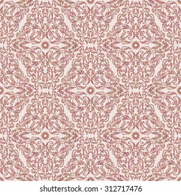 Seamless vintage damask pattern with floral swirls
