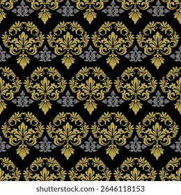 Nahtloses Vintage-Damast-Muster mit goldenem Blumenornament, ein Retro-Barock-Textildesign