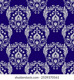 Seamless vintage damask pattern with intricate floral and ornamental designs. This classic, elegant design is perfect for wallpapers, textiles, wrapping paper, and interior decor. 