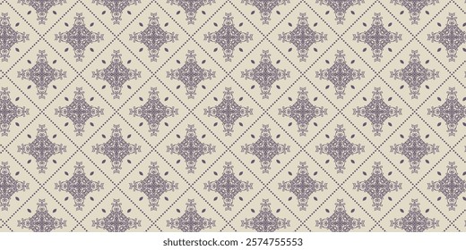 Seamless vintage damask tile pattern in soft pastel colors with ornate floral elements, suitable for wallpaper, textile design, interior decoration, packaging and elegant decorative projects.