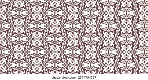 Seamless vintage damask vector pattern in brown color. Design for print, textile, decoration, cover, furniture, digital projects.