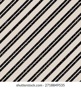 Seamless vintage diagonal stripe pattern featuring textured black and cream bands. This gritty, weathered vector illustration is a tileable background perfect for textiles, rustic decor, and retro-style design projects