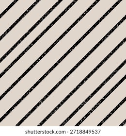 Seamless vintage diagonal stripe pattern featuring textured black and cream bands. This gritty, weathered vector illustration is a tileable background perfect for textiles, rustic decor, and retro-style design projects
