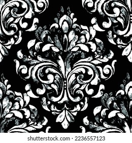 Seamless vintage effect, detailed abstract grunge imperial rococo pattern ornament decor. Baroque background textures. Royal victorian trendy designs for carpet, wallpaper, wall, curtain, linens,