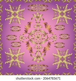 Seamless vintage elements for design, application of henna, Mehndi and tattoo. Patterns on purple, violet and pink colors. Vector illustration. Decorative pattern in ethnic oriental style.