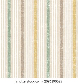 Seamless vintage farmhouse style stripes texture. Woven linen cloth pattern background. Line striped closeup weave fabric for kitchen towel material. Pinstripe fiber picnic table cloth