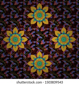Seamless vintage. Flat Flower Elements Design. Colour Spring Theme seamless pattern Background. Vector Cute fabric pattern.