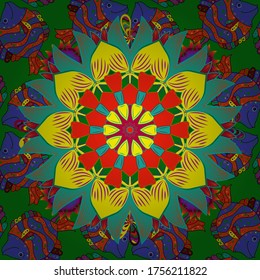 Seamless vintage. Flat Flower Elements Design. Colour Spring Theme seamless pattern Background. Vector Cute fabric pattern.