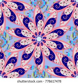 Seamless vintage. Flat Flower Elements Design. Vector Cute fabric pattern. Colour Spring Theme seamless pattern Background.