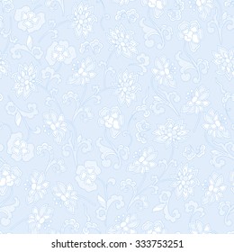 Seamless Vintage Floral Background Seamless Pattern.  Vector floral pattern in doodle style with flowers and leaves. Hand Draw. Wallpaper, background, repeating pattern.