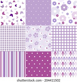 Seamless vintage floral background set 