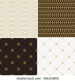 Seamless vintage floral background. Vector royal gold and black pattern. Oriental design and baroque wallpaper set