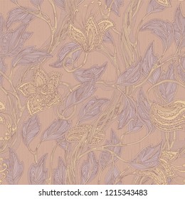 Seamless vintage floral beige and lilac pattern