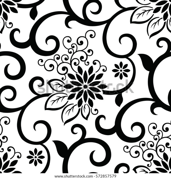 Seamless Vintage Floral Black White Pattern Stock Vector (Royalty Free ...