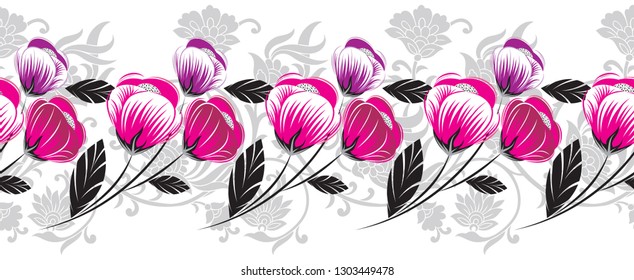 Seamless vintage floral border