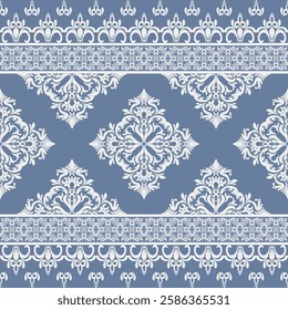 Seamless vintage floral damask pattern with border ornament design. Vector illustration.