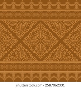 Seamless vintage floral damask pattern with border ornament design. Vector illustration.