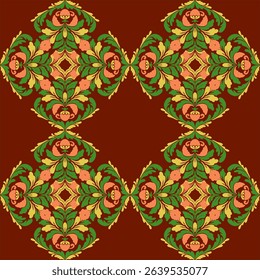 Seamless vintage floral damask pattern with gold antique texture and swirl ornament design for fabric, wallpaper, or textile decoration