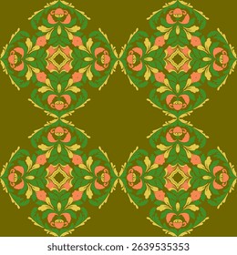  Seamless vintage floral damask pattern with gold antique texture and swirl ornament design for fabric, wallpaper, or textile decoration