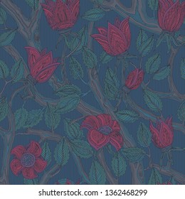 Seamless vintage floral dark blue pattern