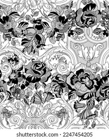Seamless vintage floral lace pattern for your design. Baroque style elements