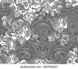 Seamless vintage floral lace pattern for your design. Baroque style elements