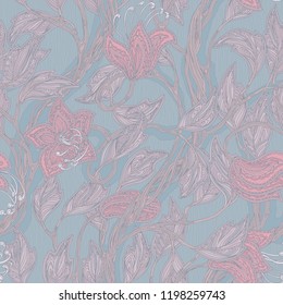 Seamless vintage floral light blue pattern