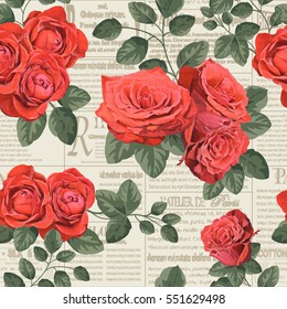 Seamless vintage floral  newspaper background.