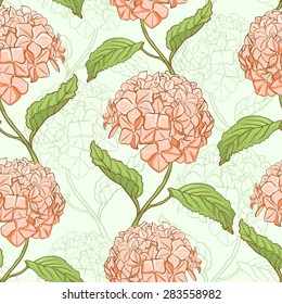 Seamless vintage floral pattern with beautiful hydrangea flowers
