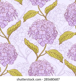 Seamless vintage floral pattern with beautiful hydrangea flowers