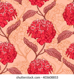 Seamless vintage floral pattern with beautiful hydrangea flowers
