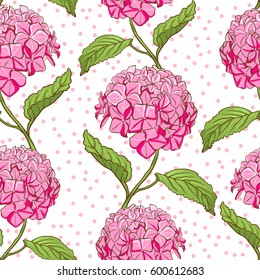 Seamless vintage floral pattern with beautiful hydrangea flowers