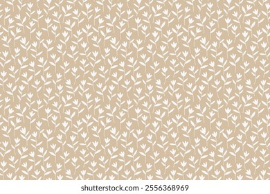 Seamless vintage floral pattern. Beige gray background, white tulip flowers, white leaves. Vector print with a liberty motif. Trendy design for surface. Retro style. Vector template. Stock pattern