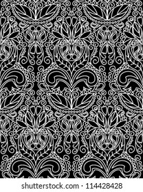 Seamless vintage floral pattern, black and white vector illustration