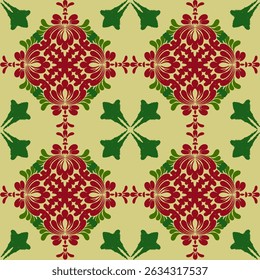 Padrão floral vintage sem costura com design de folha holly de Natal para decoração têxtil