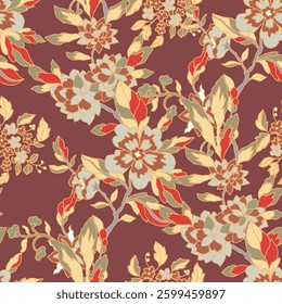Seamless vintage floral pattern with decorative botanical elements. Ideal for textiles, wallpaper, and packaging.