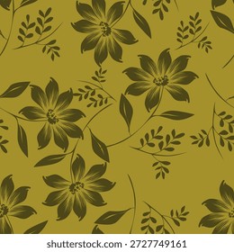 Patrón floral vintage sin fisuras con flores y hojas delicadas para un diseño de Fondo de pantalla o estampado de moda textil de tela decorativa
