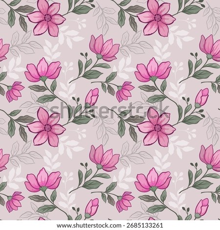 Seamless vintage floral pattern with delicate flowers and leaves for a decorative fabric textile fashion print or wallpaper design