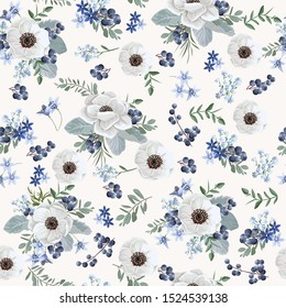 Seamless vintage floral pattern for gift wrap and fabric design. Anemones