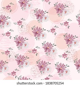 Seamless vintage floral pattern for gift wrap, fabric, cower and interior design. Abstract pattern with circles elements and flowers
